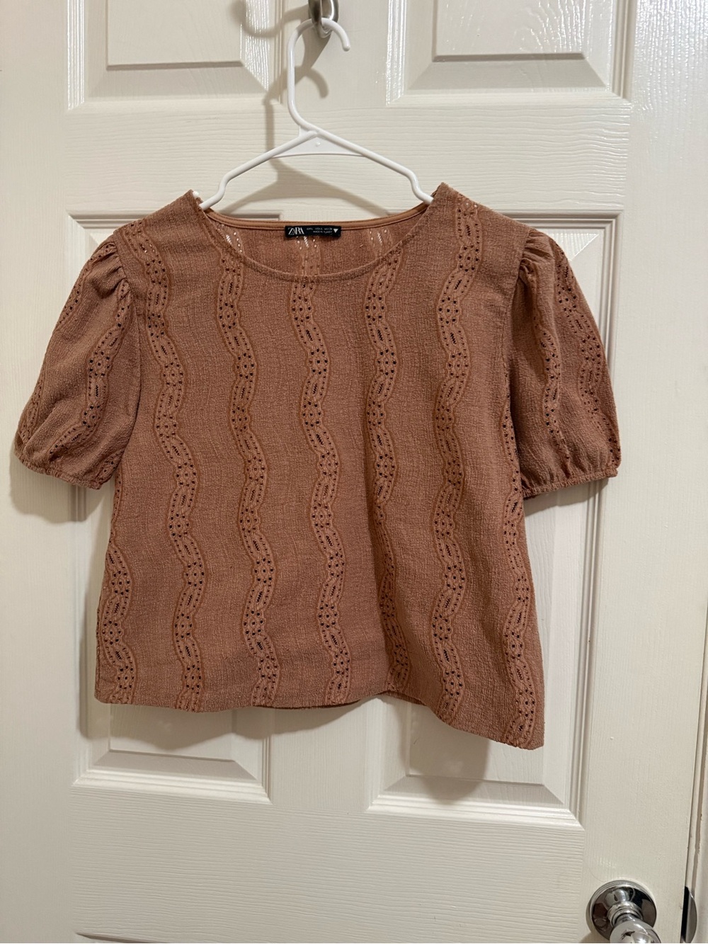 ZARA Puff Sleeve Knit Top in Mauve Brown